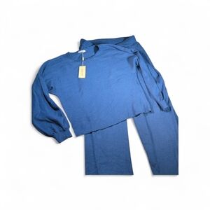 Ekouaer 2 Piece Lounge Set Airplane Travel Blue Wide Leg